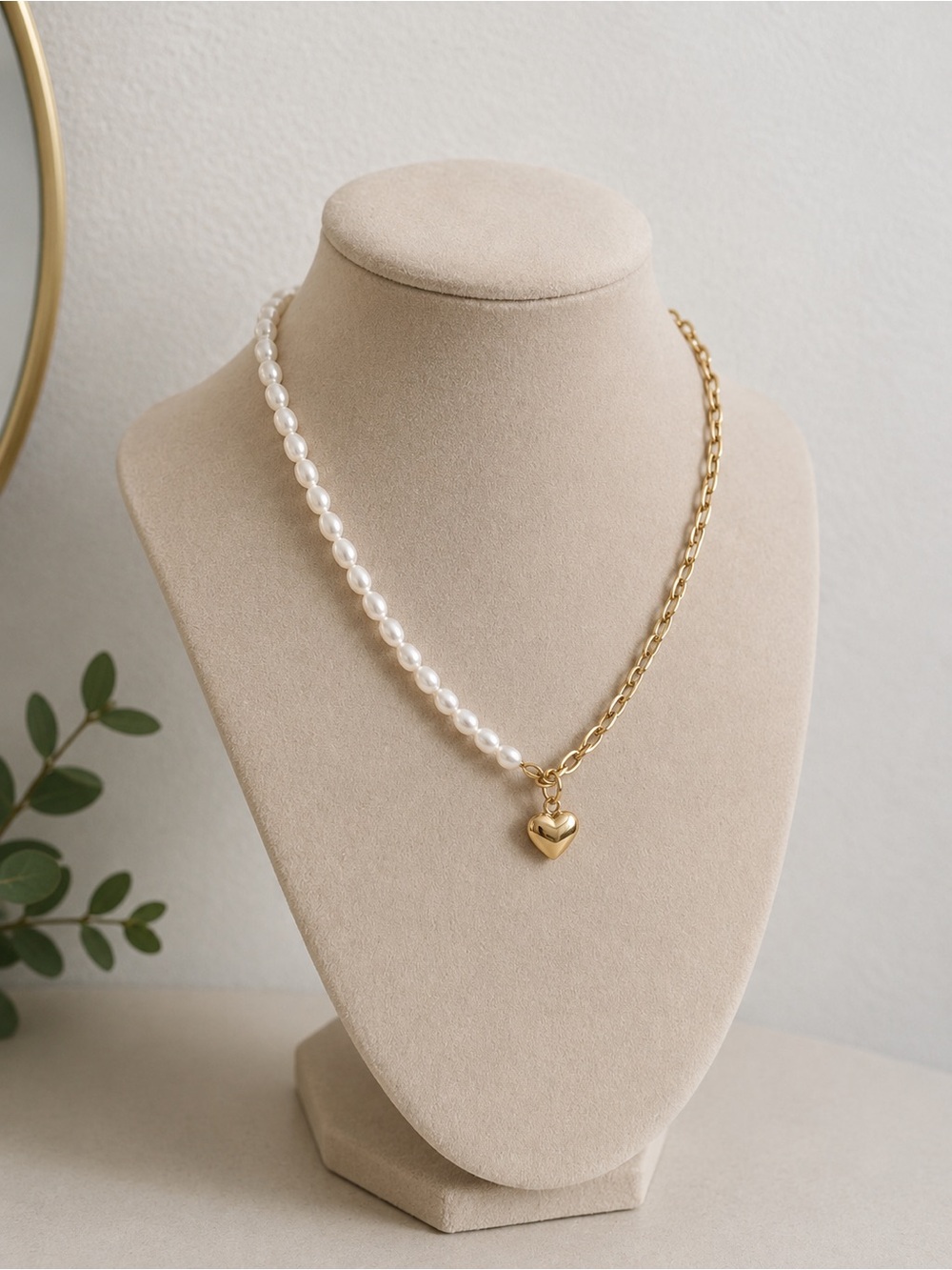 Gold Heart Pearl Necklace Stainless Steel Elegant Cute Jewelry Gift for Women